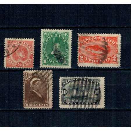 Newfoundland 1887/1896 - Uzuale, Regina Victoria, câine, peste, vapor, serie stampilata Newfoundland 1887/1896 - Uzuale, Regina Victoria, câine, peste, vapor, serie stampilata