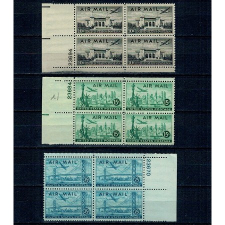 SUA 1947 - Posta Aeriana, vederi, serie in blocuri de 4 neuzate, plate number SUA 1947 - Posta Aeriana, vederi, serie in blocuri de 4 neuzate, plate number