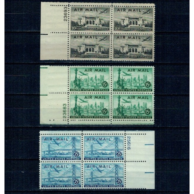 SUA 1947 - Posta Aeriana, vederi, serie in blocuri de 4 neuzate, plate number SUA 1947 - Posta Aeriana, vederi, serie in blocuri de 4 neuzate, plate number