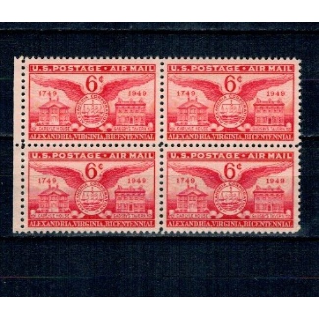 SUA 1949 - Bicentenarul orașului Alexandria, Virginia, Posta Aeriana, bloc de 4 neuzat SUA 1949 - Bicentenarul orașului Alexandria, Virginia, Posta Aeriana, bloc de 4 neuzat