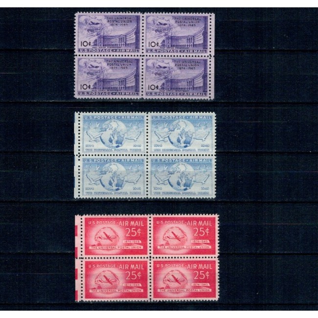SUA 1949 - Aniversare UPU, posta aeriana, avioane, serie in bloc de 4 neuzat SUA 1949 - Aniversare UPU, posta aeriana, avioane, serie in bloc de 4 neuzat