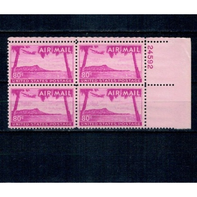 SUA 1952 - Avion deasupra Honolulu, Posta Aeriana, bloc de 4 neuzat SUA 1952 - Avion deasupra Honolulu, Posta Aeriana, bloc de 4 neuzat