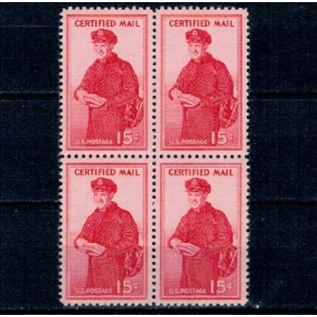 SUA 1955 - Certified Mail, poștaș, bloc de 4 neuzat