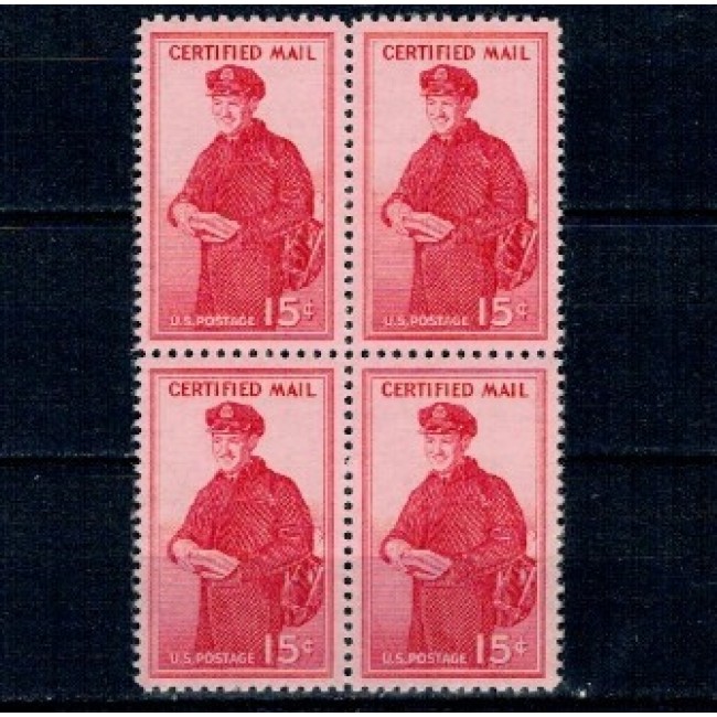 SUA 1955 - Certified Mail, poștaș, bloc de 4 neuzat SUA 1955 - Certified Mail, poștaș, bloc de 4 neuzat