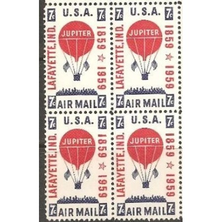 SUA 1959 - Balon cu aer cald, Posta Aeriana, bloc de 4 neuzat