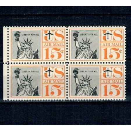 SUA 1959 - Statuia Libertății, Posta Aeriana, bloc de 4 neuzat