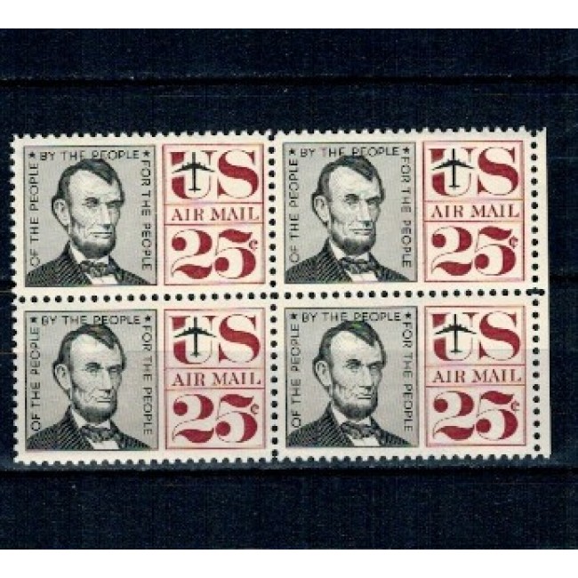 SUA 1960 - Abraham Lincoln, Posta Aeriana, bloc de 4 neuzat