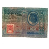 Austro-Ungaria 1912(1919) - 100 korona, cu timbru Cehoslovacia, circulata