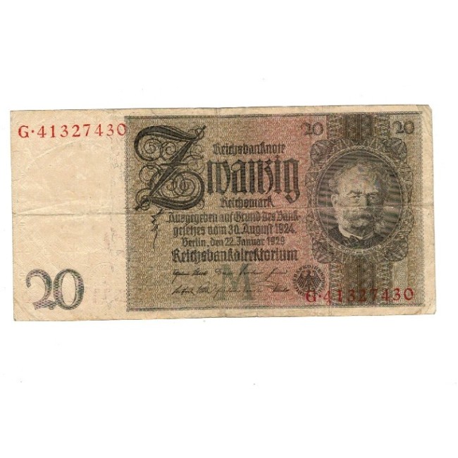 Germania 1929 - 20 Reichsmark, uzata Germania 1929 - 20 Reichsmark, uzata