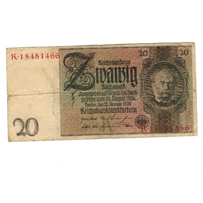 Germania 1929 - 20 Reichsmark, uzata Germania 1929 - 20 Reichsmark, uzata