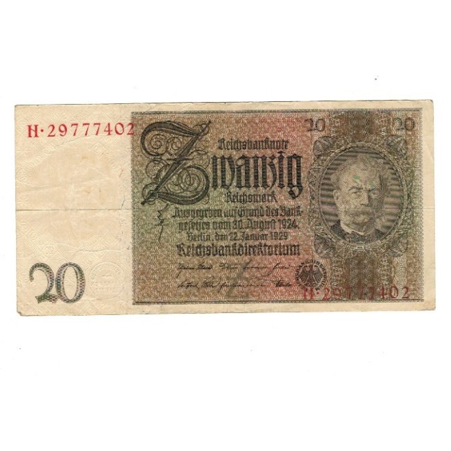 Germania 1929 - 20 Reichsmark, circulata Germania 1929 - 20 Reichsmark, circulata