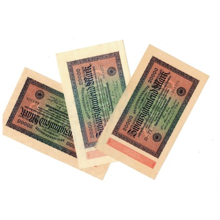Germania 1923 - 20.000 Mark, 3buc cu filigran diferit