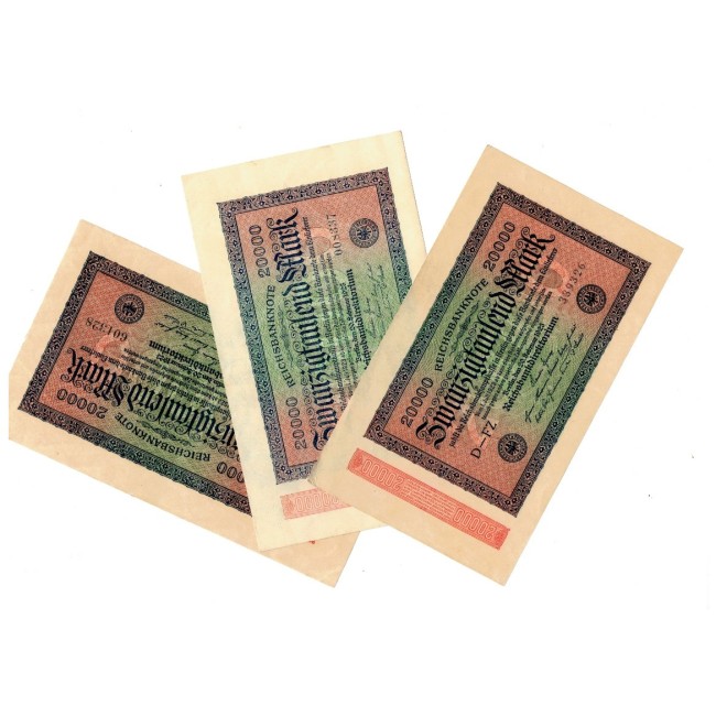 Germania 1923 - 20.000 Mark, 3buc cu filigran diferit Germania 1923 - 20.000 Mark, 3buc cu filigran diferit