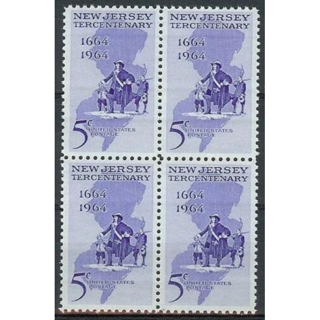 SUA 1964 - New Jersey Tercentenary, bloc de 4 neuzat SUA 1964 - New Jersey Tercentenary, bloc de 4 neuzat