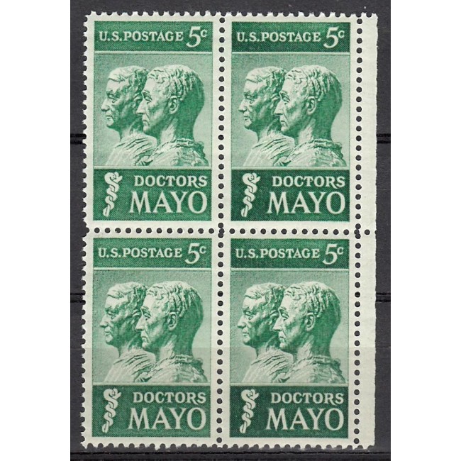 SUA 1964 - Frații Mayo, doctori, medicina, bloc de 4 neuzat SUA 1964 - Frații Mayo, doctori, medicina, bloc de 4 neuzat