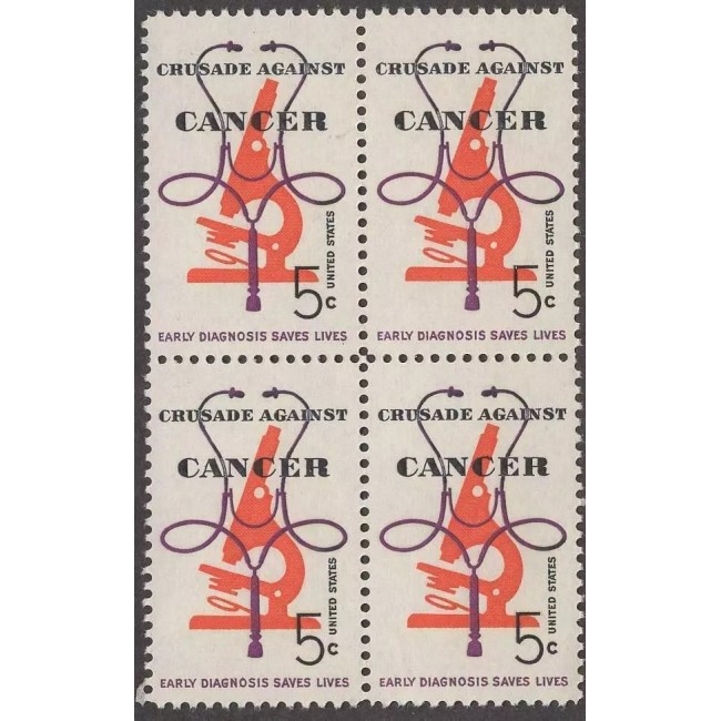SUA 1965 - Lupta împotriva cancerului, medicina, microscop, bloc de 4 neuzat SUA 1965 - Lupta împotriva cancerului, medicina, microscop, bloc de 4 neuzat