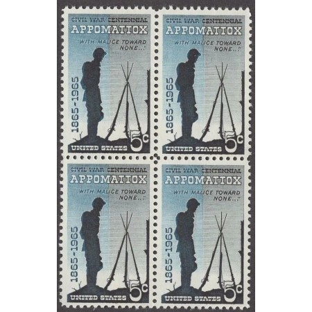 SUA 1965 - Războiul civil, bătălia de la Appomattox, arme, bloc de 4 neuzat SUA 1965 - Războiul civil, bătălia de la Appomattox, arme, bloc de 4 neuzat