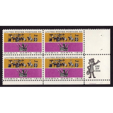 SUA 1965 - Magna Charta, bloc de 4 neuzat SUA 1965 - Magna Charta, bloc de 4 neuzat