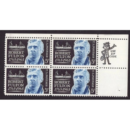 SUA 1965 - Robert Fulton, vapor, bloc de 4 neuzat SUA 1965 - Robert Fulton, vapor, bloc de 4 neuzat