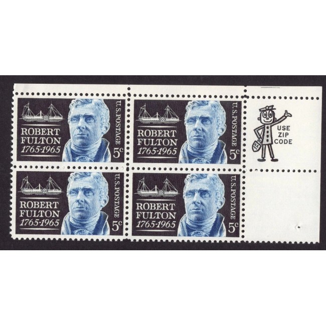SUA 1965 - Robert Fulton, vapor, bloc de 4 neuzat SUA 1965 - Robert Fulton, vapor, bloc de 4 neuzat