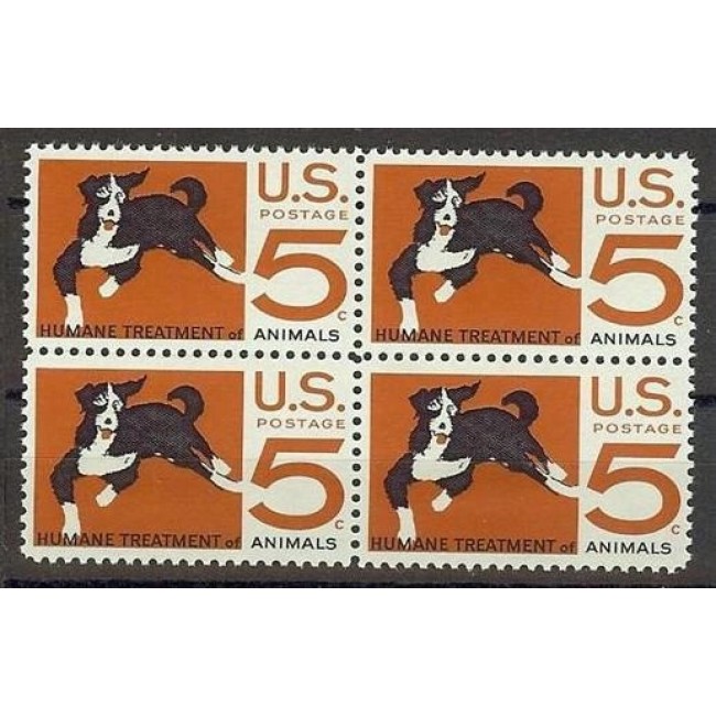 SUA 1966 - Câini, bloc de 4 neuzat