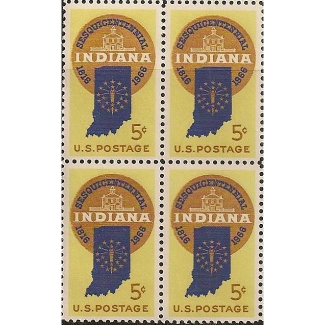 SUA 1966 - Indiana, bloc de 4 neuzat