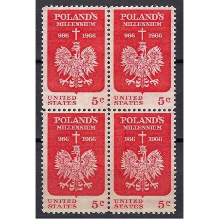 SUA 1966 - Aniversare, Polonia, 1000 de ani, stema, bloc de 4 neuzat SUA 1966 - Aniversare, Polonia, 1000 de ani, stema, bloc de 4 neuzat