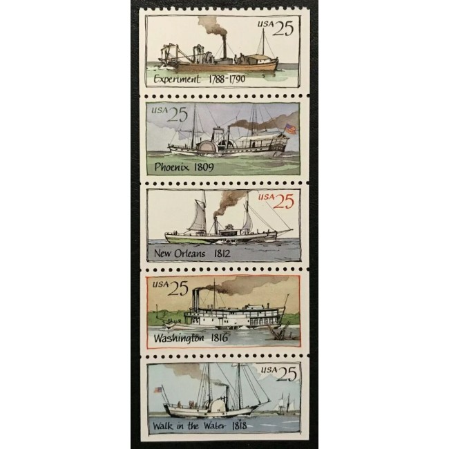 SUA 1989 - Nave cu aburi, vapoare, serie neuzata, din carnet SUA 1989 - Nave cu aburi, vapoare, serie neuzata, din carnet