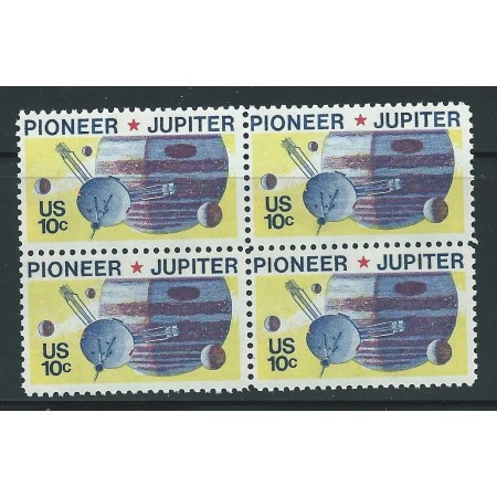 SUA 1975 - Pioneer, planeta Jupiter, cosmonautica, bloc de 4 neuzat SUA 1975 - Pioneer, planeta Jupiter, cosmonautica, bloc de 4 neuzat