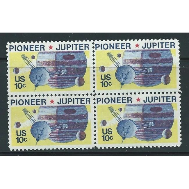 SUA 1975 - Pioneer, planeta Jupiter, cosmonautica, bloc de 4 neuzat SUA 1975 - Pioneer, planeta Jupiter, cosmonautica, bloc de 4 neuzat