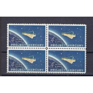 SUA 1962 - Project Mercury, astronautul John Glenn, cosmonautica, bloc de 4 neuzat