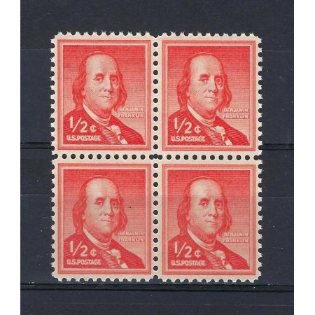 SUA 1954 - Benjamin Franklin, uzual 1/2c, bloc de 4 neuzat