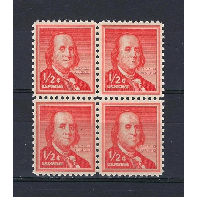 SUA 1954 - Benjamin Franklin, uzual 1/2c, bloc de 4 neuzat SUA 1954 - Benjamin Franklin, uzual 1/2c, bloc de 4 neuzat