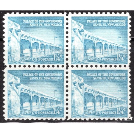 SUA 1954 - Palatul Guvernatorului din Santa Fe, uzual 1 1/4c, bloc de 4 neuzat