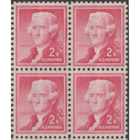 SUA 1954 - Thomas Jefferson, uzual 2c, bloc de 4 neuzat