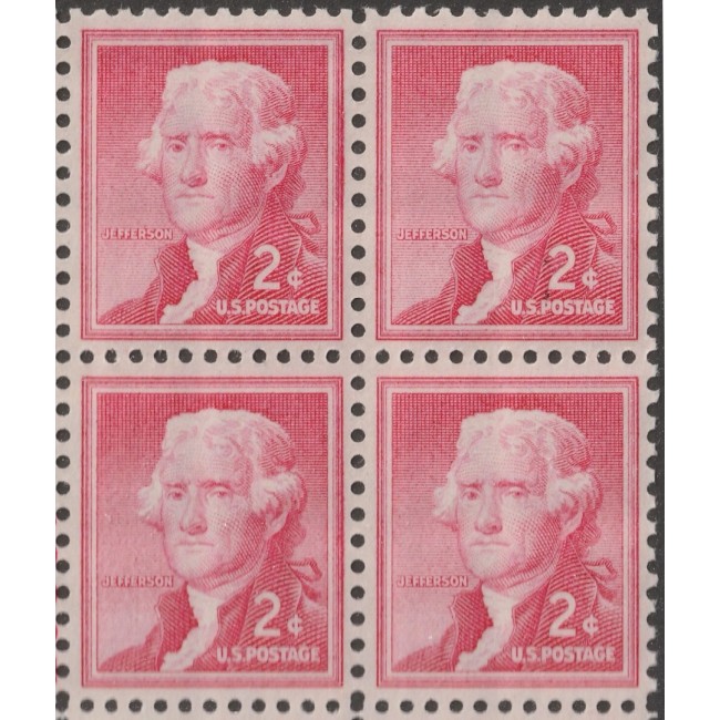 SUA 1954 - Thomas Jefferson, uzual 2c, bloc de 4 neuzat SUA 1954 - Thomas Jefferson, uzual 2c, bloc de 4 neuzat