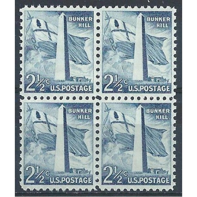 SUA 1954 - Bunker Hill, uzual 2 1/2c bloc de 4 neuzat SUA 1954 - Bunker Hill, uzual 2 1/2c bloc de 4 neuzat