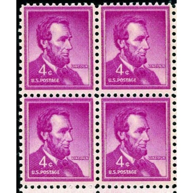SUA 1954 - Abraham Lincoln, uzual 4c, bloc de 4 neuzat SUA 1954 - Abraham Lincoln, uzual 4c, bloc de 4 neuzat