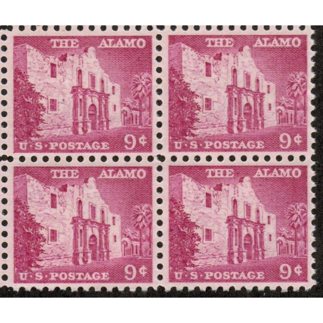 SUA 1956 - Alamo, uzual 9c, bloc de 4 neuzat SUA 1956 - Alamo, uzual 9c, bloc de 4 neuzat