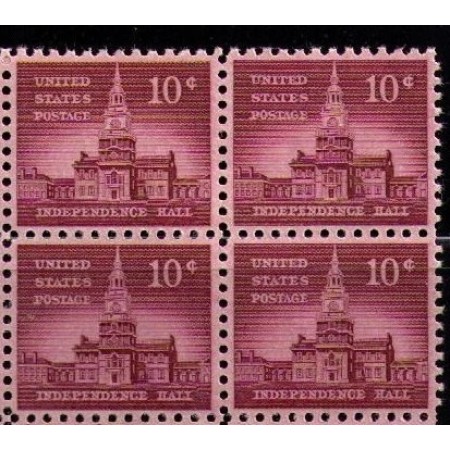 SUA 1956 - Independence Hall, uzual 10c, bloc de 4 neuzat