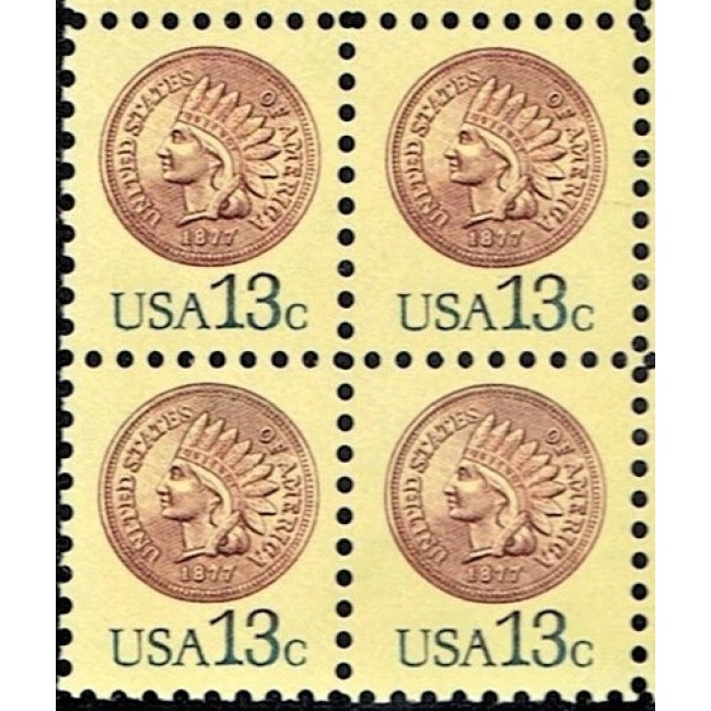 SUA 1978 - Uzual 13c, Indian Head penny, bloc de 4 neuzat SUA 1978 - Uzual 13c, Indian Head penny, bloc de 4 neuzat