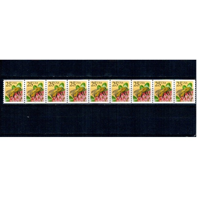 SUA 1988 - Uzual 25c fauna, albine, straif de 4 neuzat, din roll SUA 1988 - Uzual 25c fauna, albine, straif de 4 neuzat, din roll