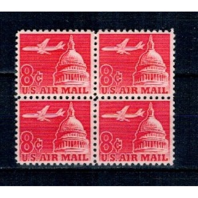 SUA 1962 - Posta Aeriana, 6c, avion deasupra Clădirii Capitoliului, bloc de 4 neuzat SUA 1962 - Posta Aeriana, 6c, avion deasupra Clădirii Capitoliului, bloc de 4 neuzat