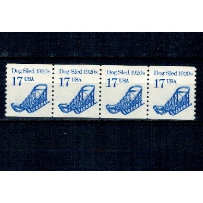 SUA 1986 - Uzual 17c, sanie trasa de câini, ștraif de 4 neuzat, din roll SUA 1986 - Uzual 17c, sanie trasa de câini, ștraif de 4 neuzat, din roll