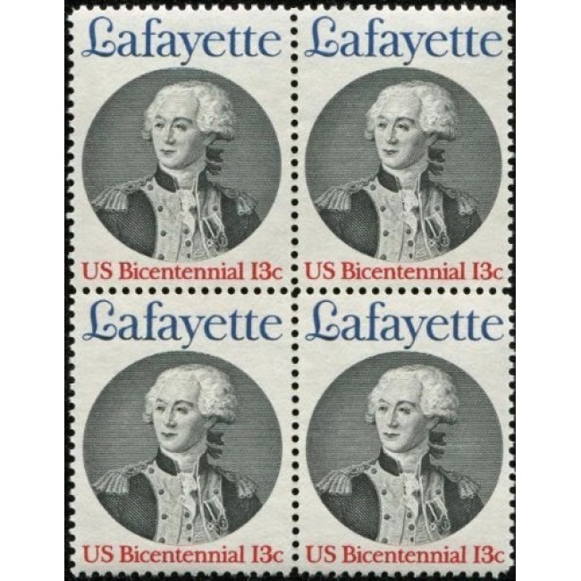 SUA 1977 - Generalul Lafayette, bloc de 4 neuzat SUA 1977 - Generalul Lafayette, bloc de 4 neuzat