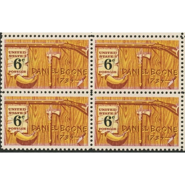 SUA 1968 - Daniel Boone, arme, bloc de 4 neuzat SUA 1968 - Daniel Boone, arme, bloc de 4 neuzat