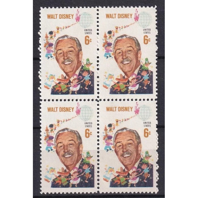 SUA 1968 - Walt Disney, desene animate, bloc de 4 neuzat SUA 1968 - Walt Disney, desene animate, bloc de 4 neuzat