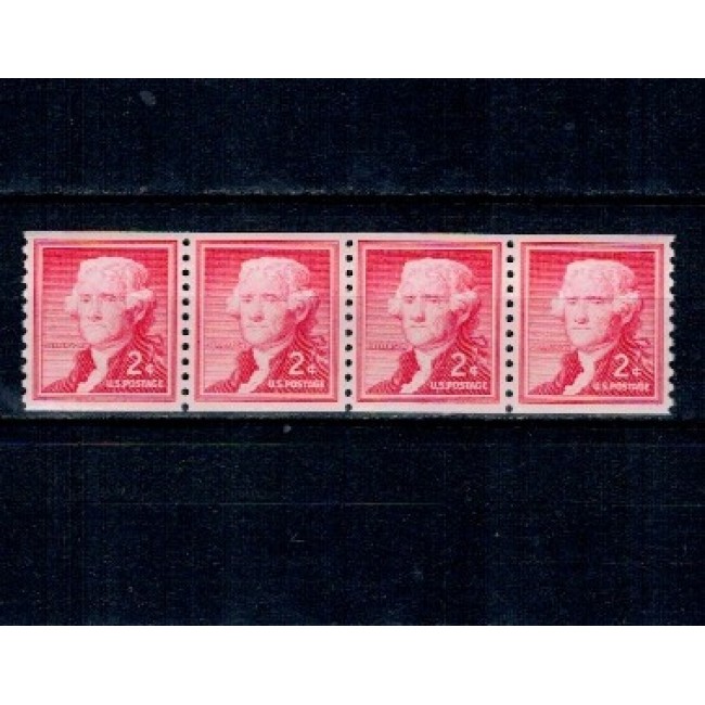 SUA 1954 - Uzual 2c, Jefferson, ștraif de 4 neuzat, din roll SUA 1954 - Uzual 2c, Jefferson, ștraif de 4 neuzat, din roll