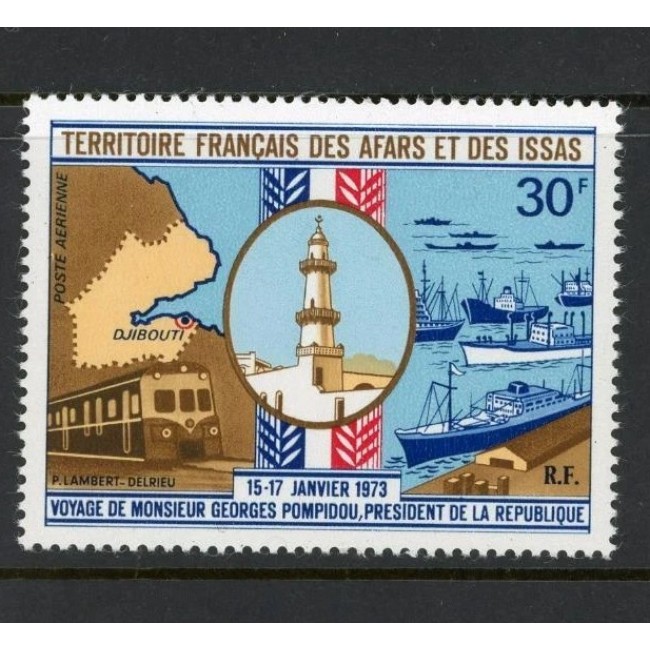Afars Issas 1973 - Tren, vapoare, Mi75 neuzat Afars Issas 1973 - Tren, vapoare, Mi75 neuzat