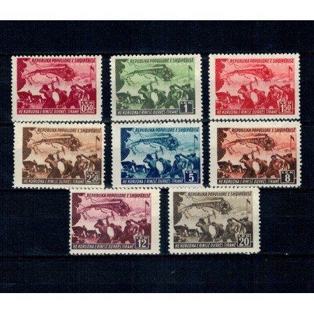 Albania 1947 - Calea Ferata Durres-Elbasan, trenuri, serie neștampilata cu șarniere Albania 1947 - Calea Ferata Durres-Elbasan, trenuri, serie neștampilata cu șarniere